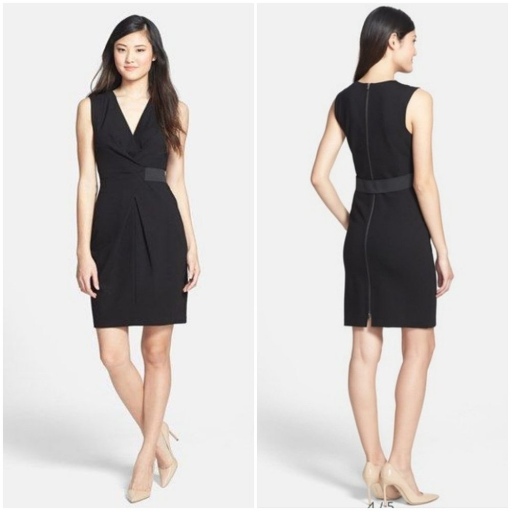 Kenneth Cole navy blue sheath dress faux wrap with elastic belt sz XL